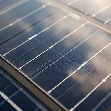 Detalle de células solares bifaciales bajo vidrio en una estructura fotovoltaica