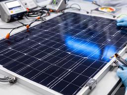 Panel fotovoltaico terminado durante una prueba de rendimiento en la fábrica
