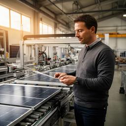 Daniele Nigorra revisando una línea de ensamblaje solar en la planta de Mollet del Vallès