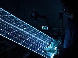 Inspección de electroluminiscencia de un módulo solar en una sala técnica oscura