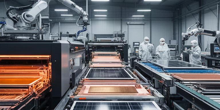 Línea industrial de ensamblaje de paneles solares en una planta de Mollet del Vallès